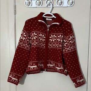 Red Patterned Wool Zip up Jacket